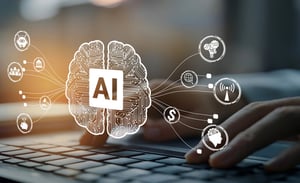 AI interface on a laptop symbolizing productivity and smart digital tools.