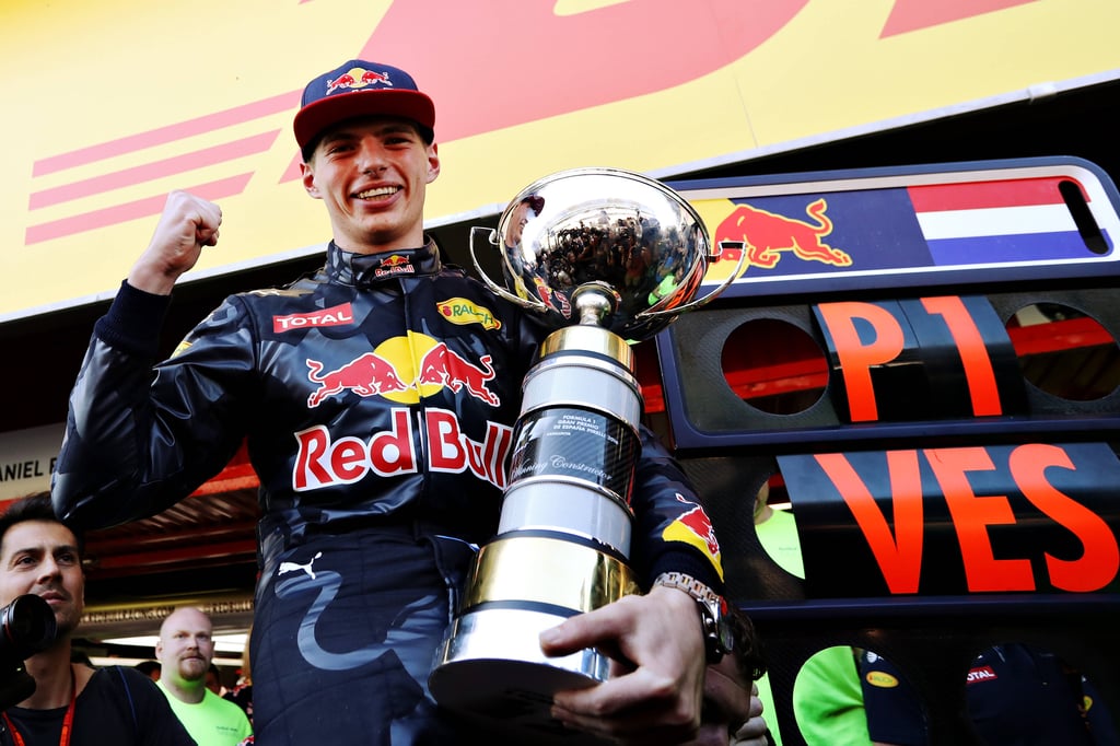 Max Verstappen of Netherlands and Red Bull Racing celebrates his win with his trophy during the Spanish Formula One Grand Prix at Circuit de Catalunya on May 15, 2016 in Montmelo, Spain.